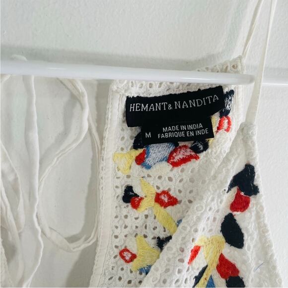 Anthropologie Hemant & Nandita Basanti White Multicolor Eyelet Tie Tank Medium - Picture 7 of 13